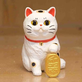 木製 招き猫 招き猫 木製 ネコ 置物 鈴付き 緑檀 黒檀 可愛い 癒し 商売繁盛
